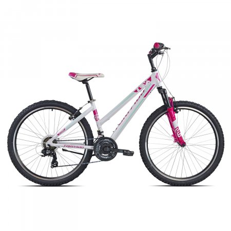VELO VTT 26' STORM DAME FUCHIA BLANC Tx35 7x3 V-Brake 46 22T59146