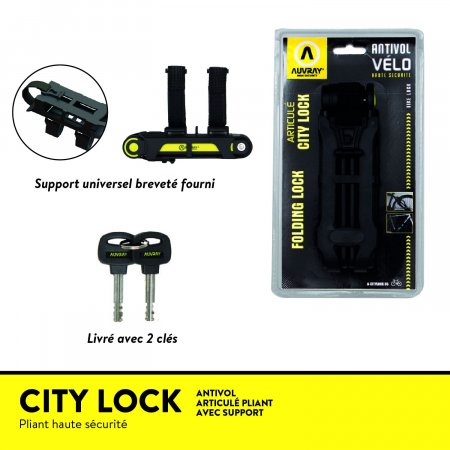 ANTIVOL ARTICULE PLIANT CITY LOCK AUVRAY 110cm AVEC SUPPORT ACL110AUV