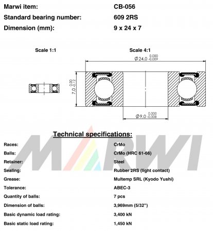 ROULEMENT 609 2RS  9x24x7 CB056 CB-056 CB-056