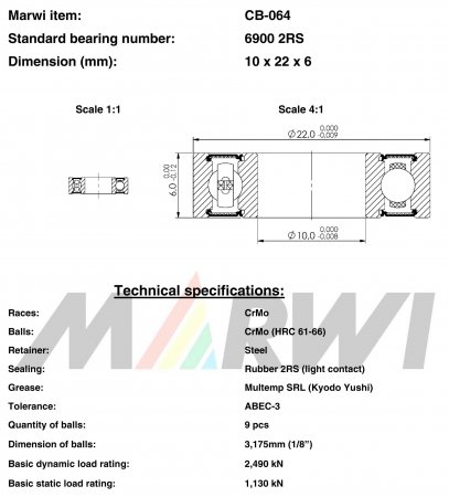 ROULEMENT 6900 2RS  10x22x6 CB064 CB-064 CB-064