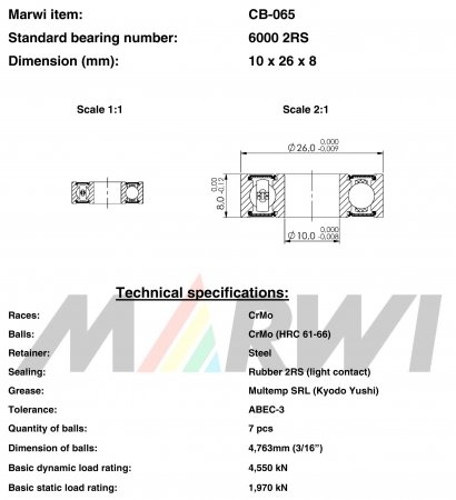 ROULEMENT 6000 2RS  10x26x8 CB065 CB-065 CB-065