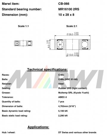 ROULEMENT MR16100 2RS  10x28x8 CB066 CB-066 CB-066