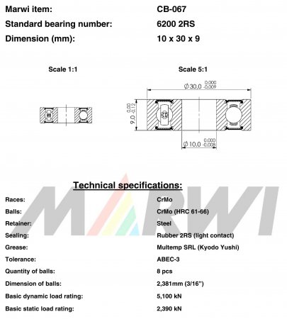 ROULEMENT 6200 2RS  10x30x9 CB067 CB-067 CB-067