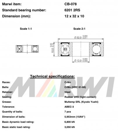 ROULEMENT 6201 2RS  12x32x10 CB078 CB-078 CB-078