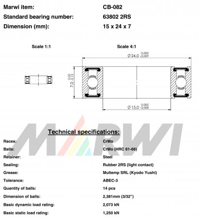 ROULEMENT 63802 2RS  15x24x7 CB082 CB-082 CB-082