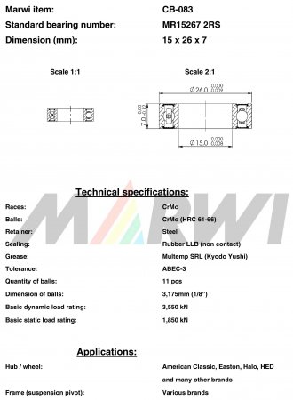 ROULEMENT MR15267 2RS  15x26x7 CB083 CB-083 CB-083