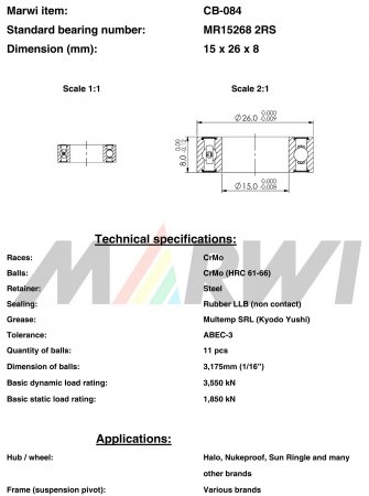 ROULEMENT MR15268 2RS  15x26x8 CB084 CB-084 CB-084