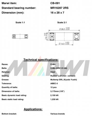 ROULEMENT MR16287 2RS  16x28x7 CB091 CB-091 CB-091