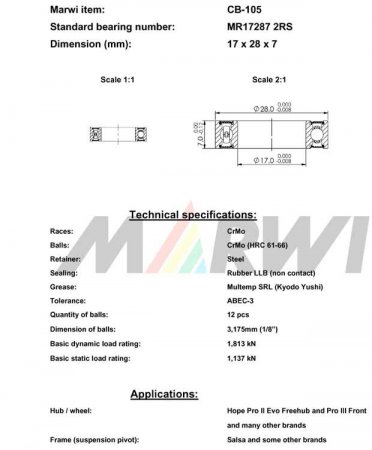 ROULEMENT MR17287 2RS  17x28x7 CB105 CB-105 CB-105