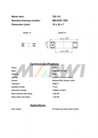 ROULEMENT MR18307 2RS  18x30x7 CB110 CB-110 CB-110