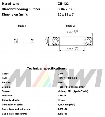 ROULEMENT 6804 2RS  20x32x7 CB132 CB-132 CB-132