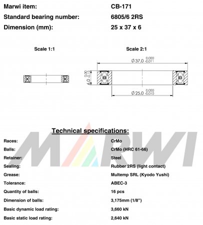 ROULEMENT 6805/6 2RS  25x37x6 CB171 CB-171 CB-171