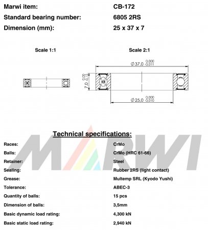 ROULEMENT 6805 2RS  25x37x7 CB172 CB-172 CB-172