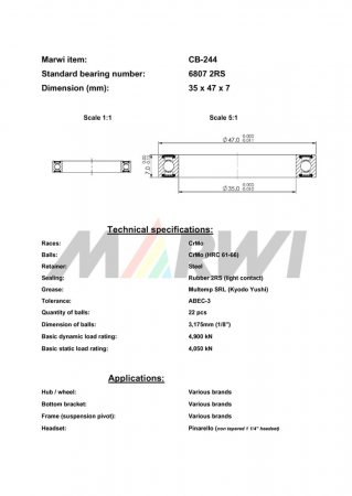 ROULEMENT 6807 2RS  35x47x7 CB244 CB-244 CB-244