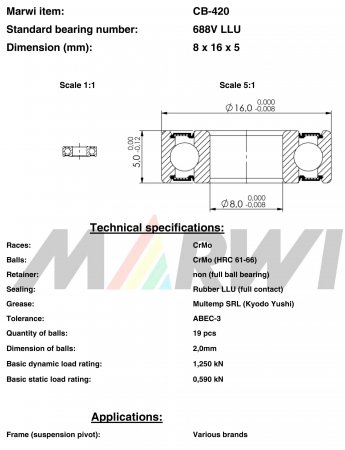 ROULEMENT MAX 688V   LLU  8x16x5 CB420 CB-420 CB-420