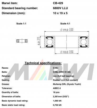 ROULEMENT MAX 6800V  LLU  10x19x5 CB429 CB-429 CB-429