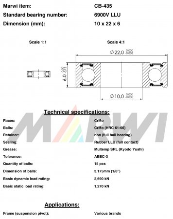 ROULEMENT MAX 6900V   LLU  10x22x6 CB435 CB-435 CB-435