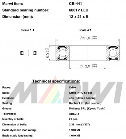 ROULEMENT MAX 6801V   LLU  12x21x5 CB441 CB-441 CB-441