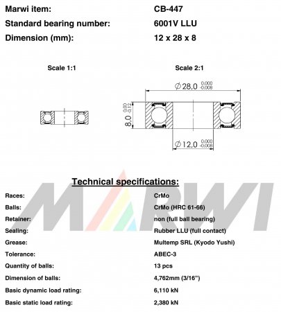 ROULEMENT MAX 6001V   LLU  12x28x8 CB447 CB-447 CB-447