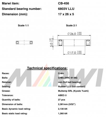 ROULEMENT MAX 6803V   LLU  17x26x5 CB456 CB-456 CB-456