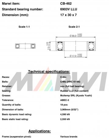 ROULEMENT MAX 6903V   LLU  17x30x7 CB462 CB-462 CB-462