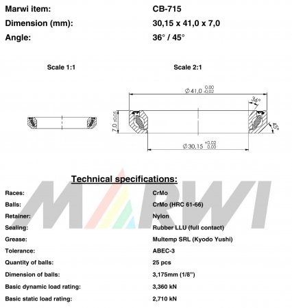 ROULEMENT DIRECTION 30,15x41,0x7     36°/45° CB715 CB-715 CB-715