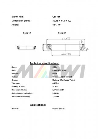 ROULEMENT DIRECTION 30,15x41,0x7     45°/45° CB716 CB-716 CB-716