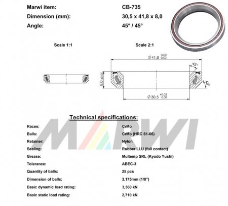 ROULEMENT DIRECTION 30,5x41,8x8 45°/45° CB735 CB-735 CB-735