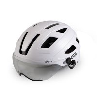 CASQUE CITY Blanc L AVEC VISIERE 59/61 Eclairage Arrière Led 15 Ventilation H796L20