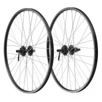 PAIRE ROUES 28" VTC JANTE ALU DOUBLE PAROI NOIR FREIN PATIN + DISQUE MOYEU ALU BLOCAGE RAPIDE CASSETTE 7/8/9V  PR700DVB