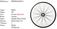 ROUE 20" BMX ARRIERE JANTE ALU 48 RAYONS NOIR CNC FREIN PATIN MOYEU ALU AXE DE 14 ECROUS ROUE LIBRE 1V FREESTYLE  RBMX48AR14