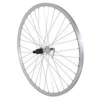 ROUE 28" VTC ARRIERE JANTE ALU DOUBLE PAROI ARGENT FREIN PATIN MOYEU ALU BLOCAGE RAPIDE CASSETTE 8/9V  RHYB07